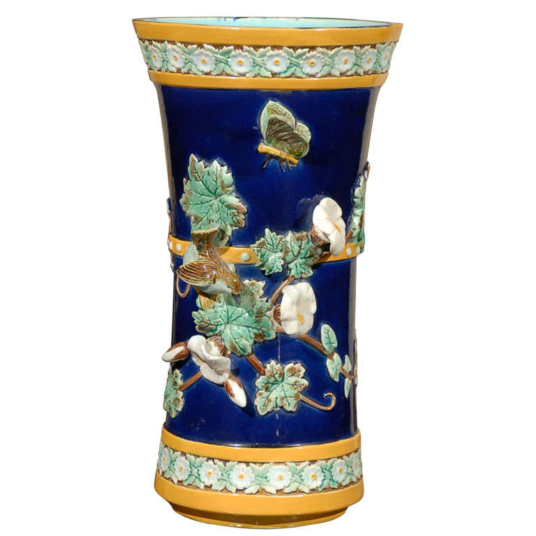 Rare English Majolica Vase by Holdcroft c.1880s For Sale