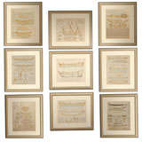 Set of 9 French Boat Plans Hand Framed