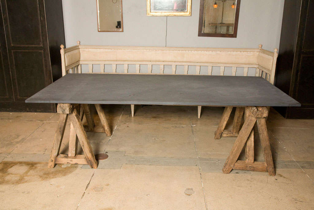 Large Slate Table On Primitive Saw-horse Base 4