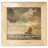 Boat at Sea Oil Painting, De Vries, Circa 1900