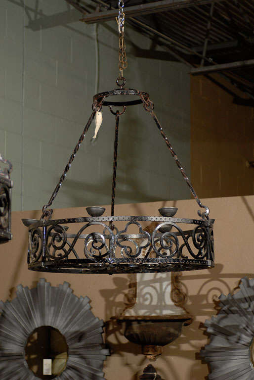 19th Century Pair Wrought Iron Gothic Candle Chandeliers