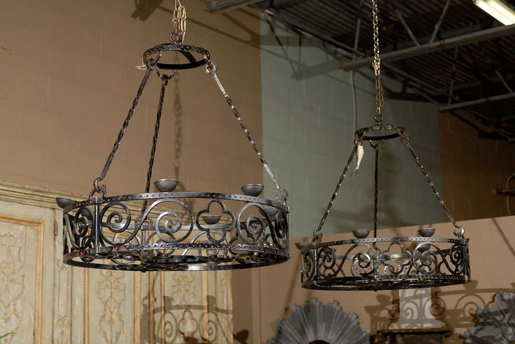 Pair Wrought Iron Gothic Candle Chandeliers 6