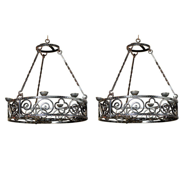 Pair Wrought Iron Gothic Candle Chandeliers