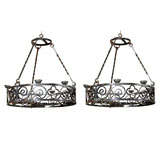 Pair Wrought Iron Gothic Candle Chandeliers