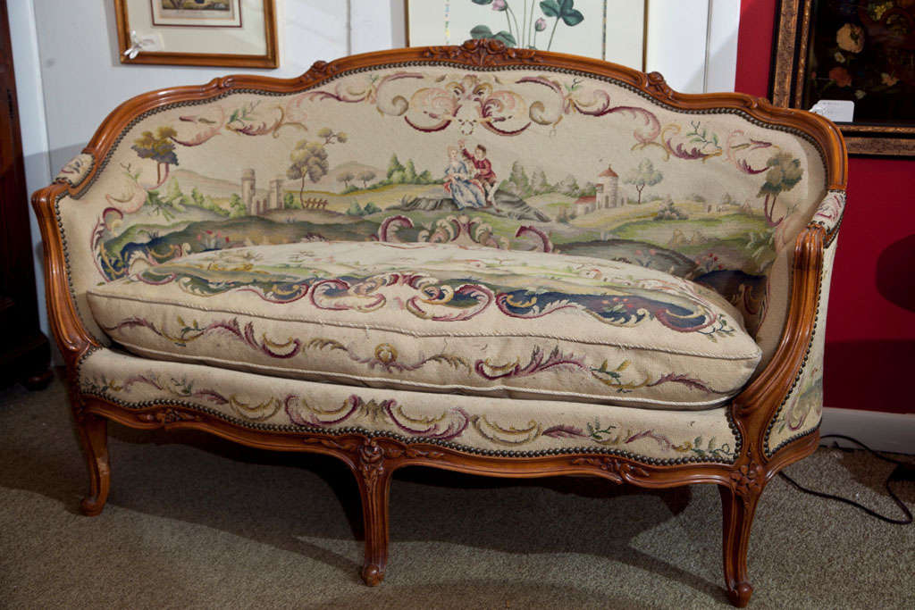 Louis  Xv  Needlepoint  Covered  Settee In Excellent Condition In Bedford, NY
