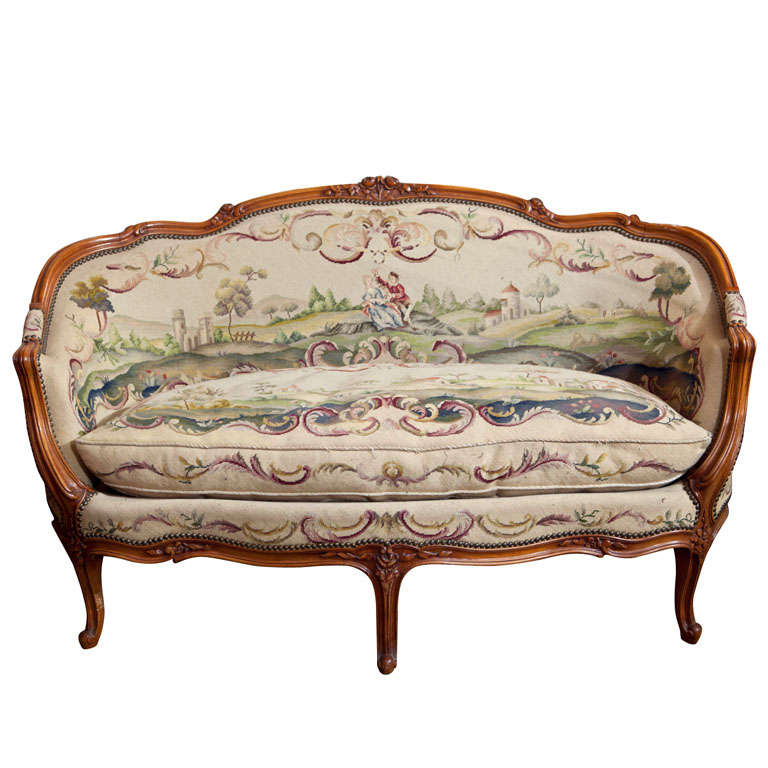 Louis  Xv  Needlepoint  Covered  Settee