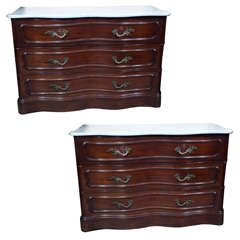 Pair of Marble  Top  Mahogany  Three  Drawer  Dressers