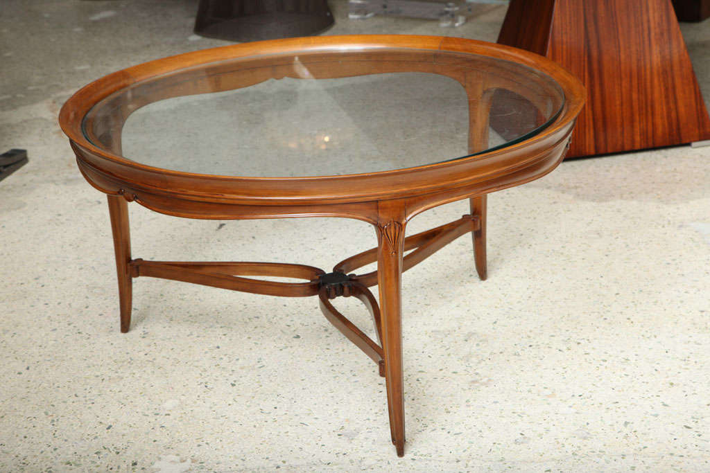 French Fine Art Deco Mahogany and Glass Low Table, Paul Follot