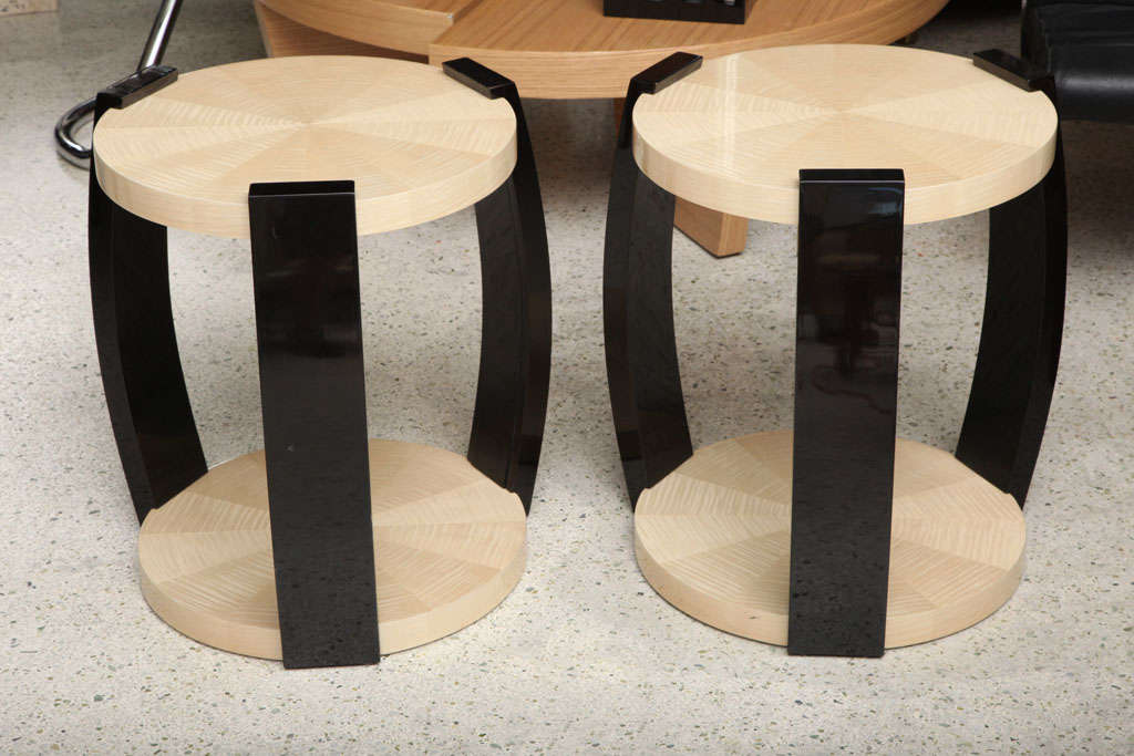 A Pair of Art Deco Style Ebony de Macassar and Maple Tables