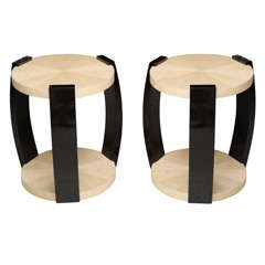 A Pair of Art Deco Style Ebony de Macassar and Maple Tables