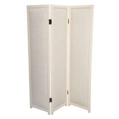 Diamond Patterned and Bone Lacquered Upholstered Three Panel Room Divider