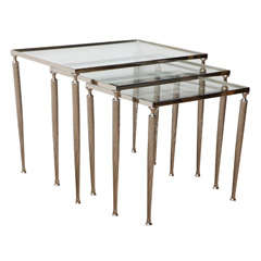 Set of Three French Nesting Tables in Sparkling Nickel