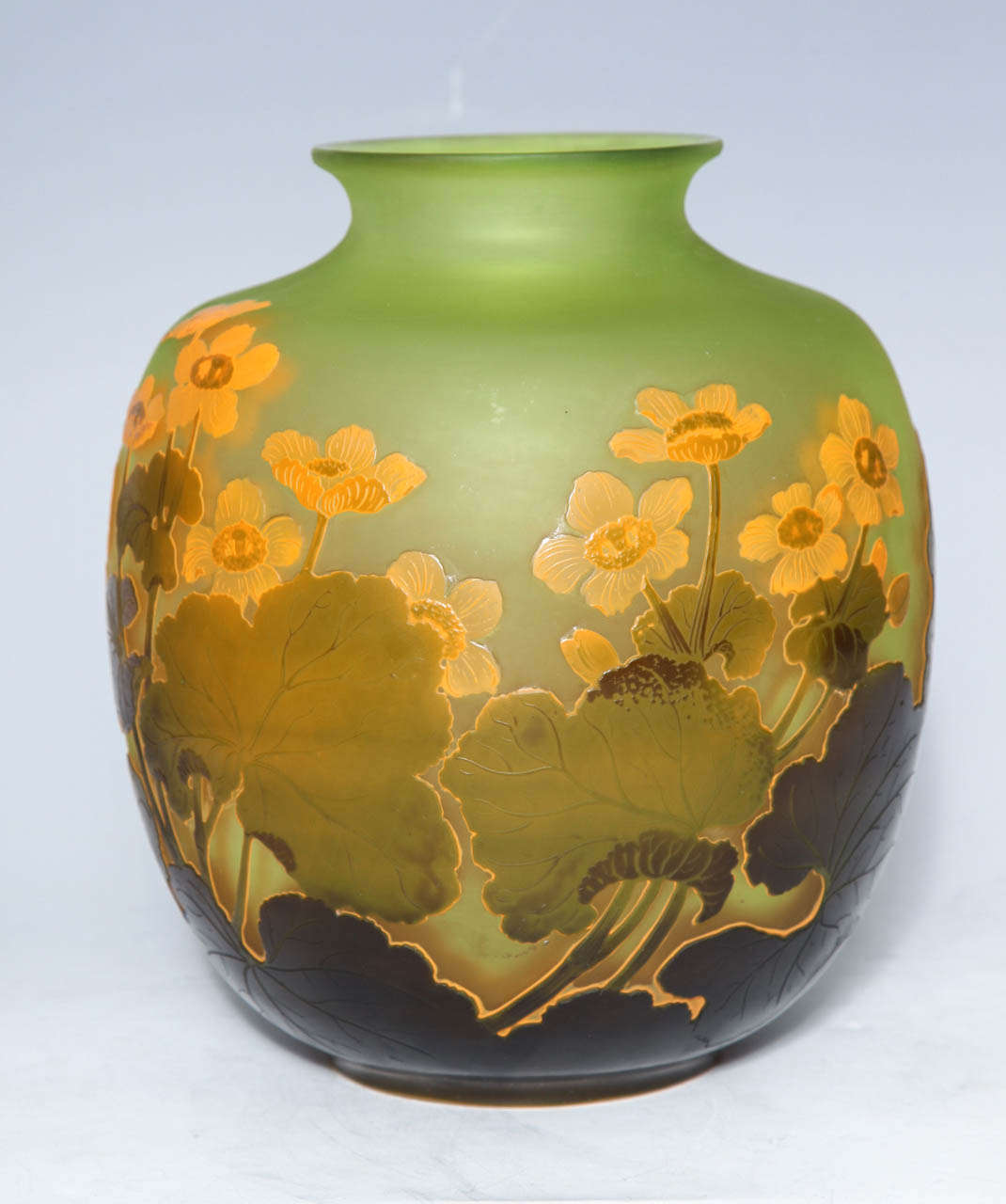 A Fine Antique French Cameo Glass Double Overlay Jade Green Vase by Emile Galle circa 1890

Emile Galle was one of the foremost artists of the Art Nouveau period. He invented may of the glass making techniques that he and his associates used to