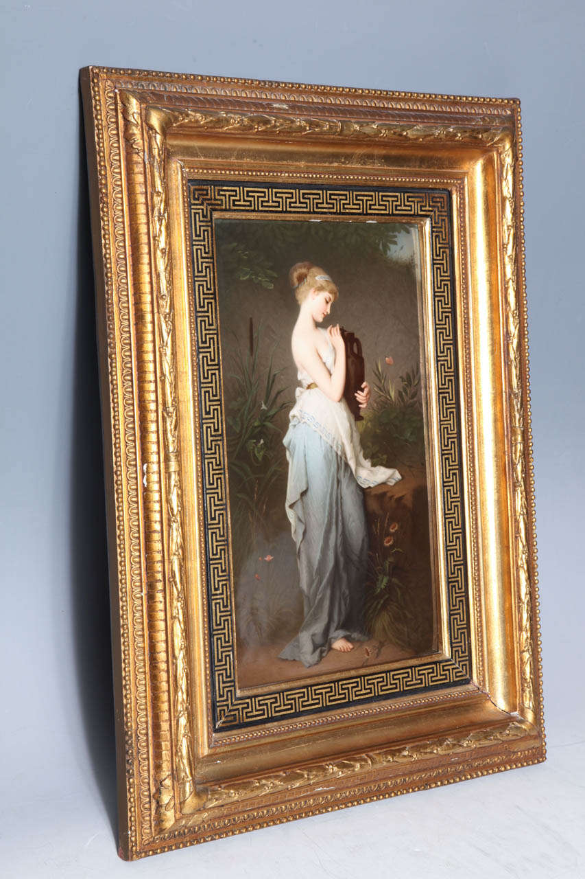 An very finely painted antique KPM porcelain plaque of a beauty. Delicately painted on porcelain in enamel. An excellent example of Royal German Porcelain, this Young Woman Carrying Water is perfectly preserved with finely rendered Neoclassical
