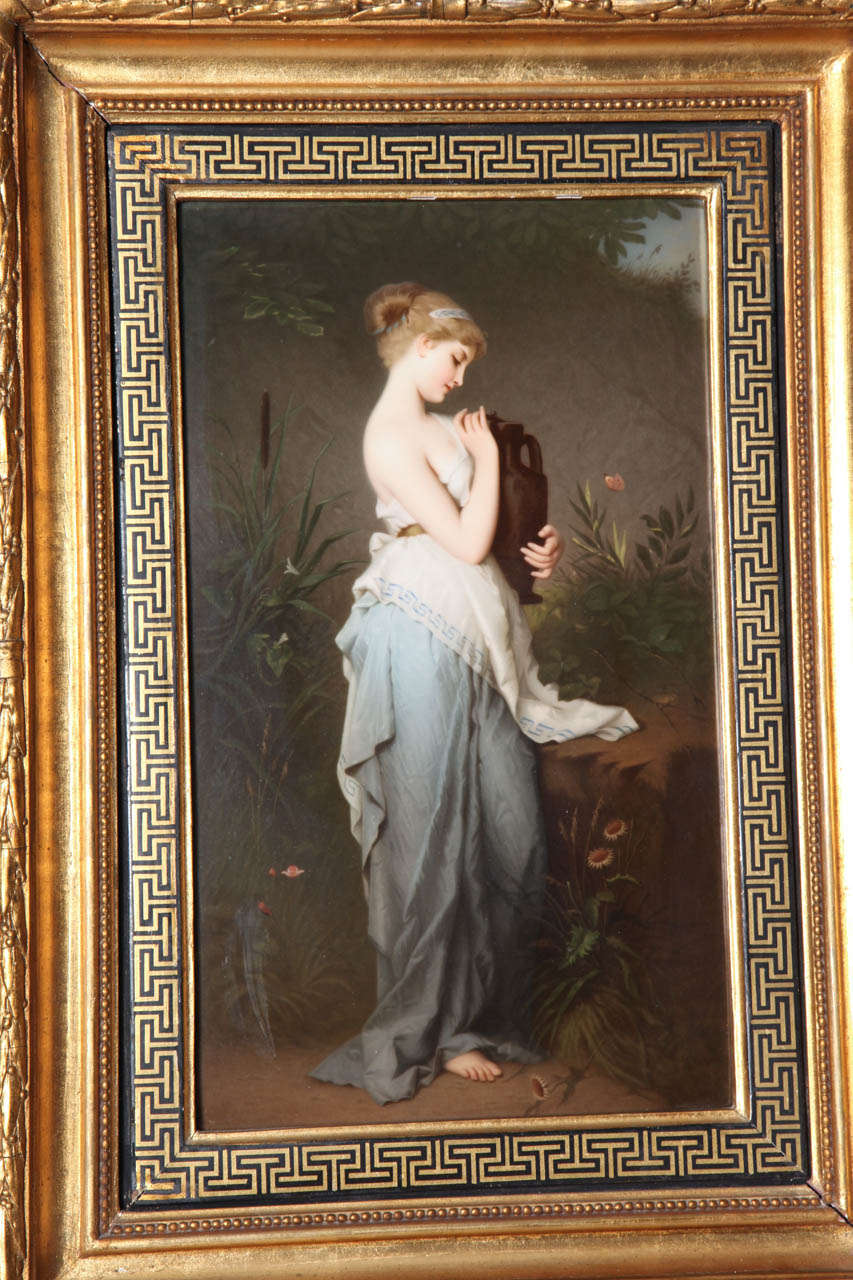 German A Very Fine and Large Antique KPM Porcelain Plaque of a Beauty in Neoclassical Attire