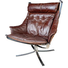 Leather and Chrome Falcon Bergere Armchair Norvegian Design by Sigurd Ressel Leather and Chrome Falcon Bergere Armchair Norvegian Design by Sigurd Ressel