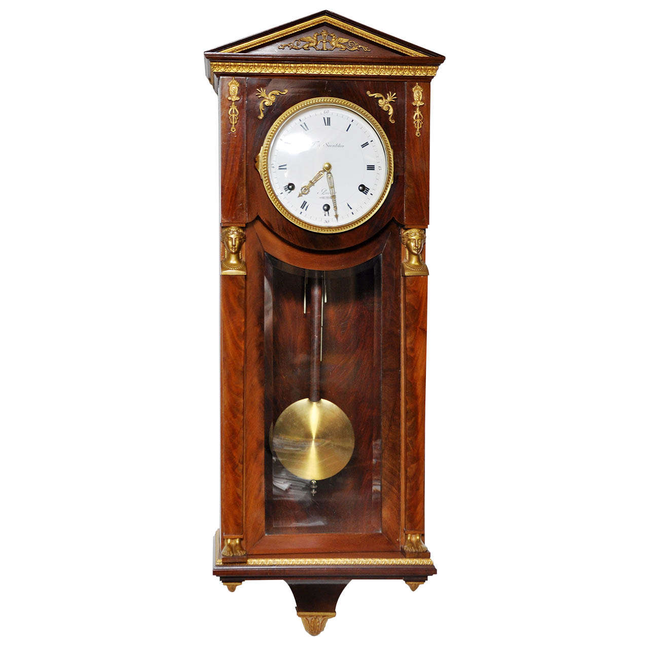 Empire Style Mahogany Westminster Wall Clock with Gilt Bronze, France, 1880 For Sale
