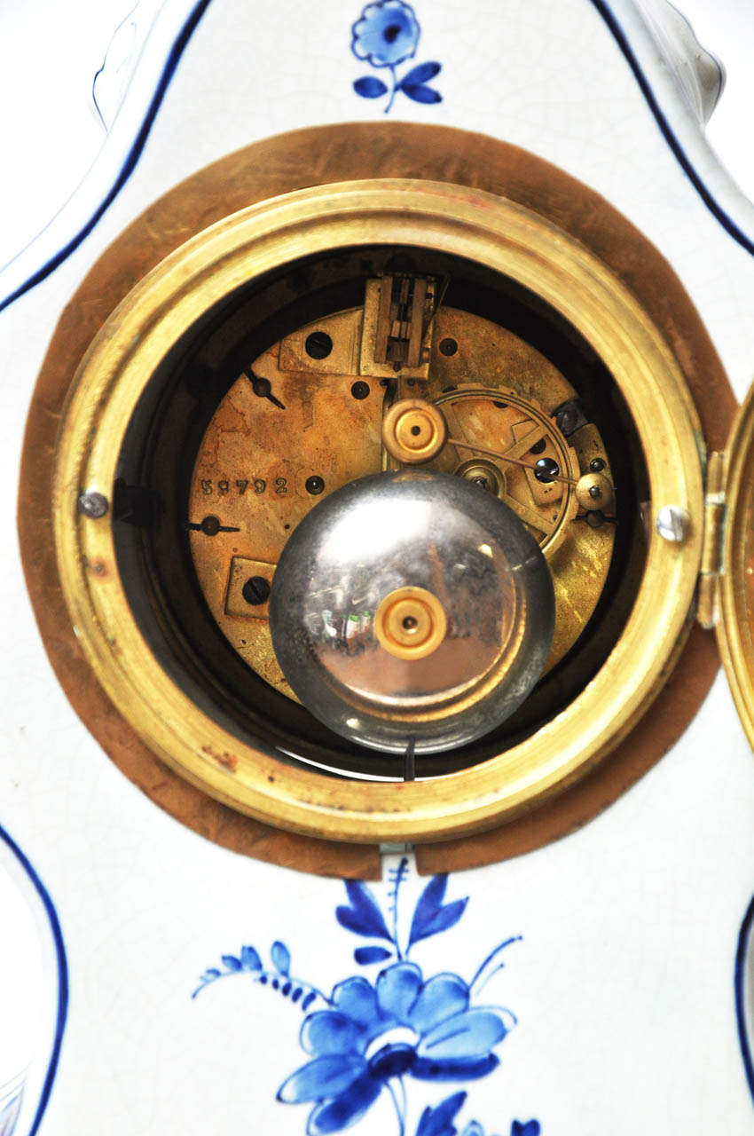 Hand-Painted Delft Porcelain Mantel Clock For Sale