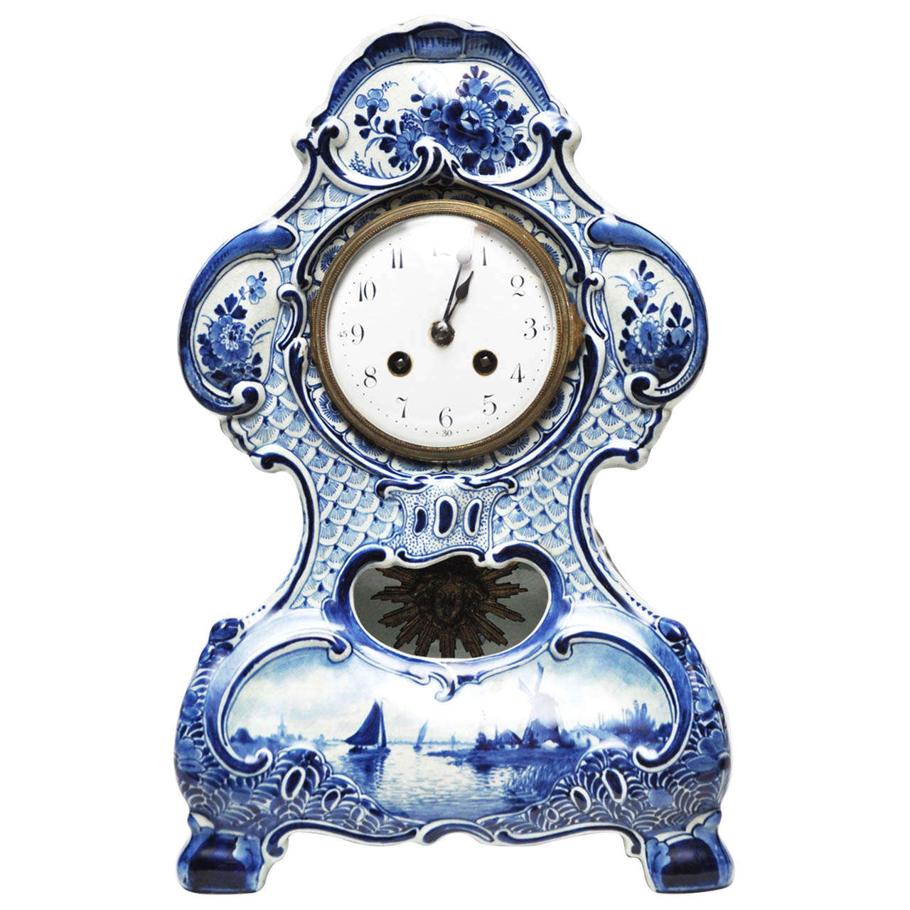 Delft Porcelain Mantel Clock For Sale