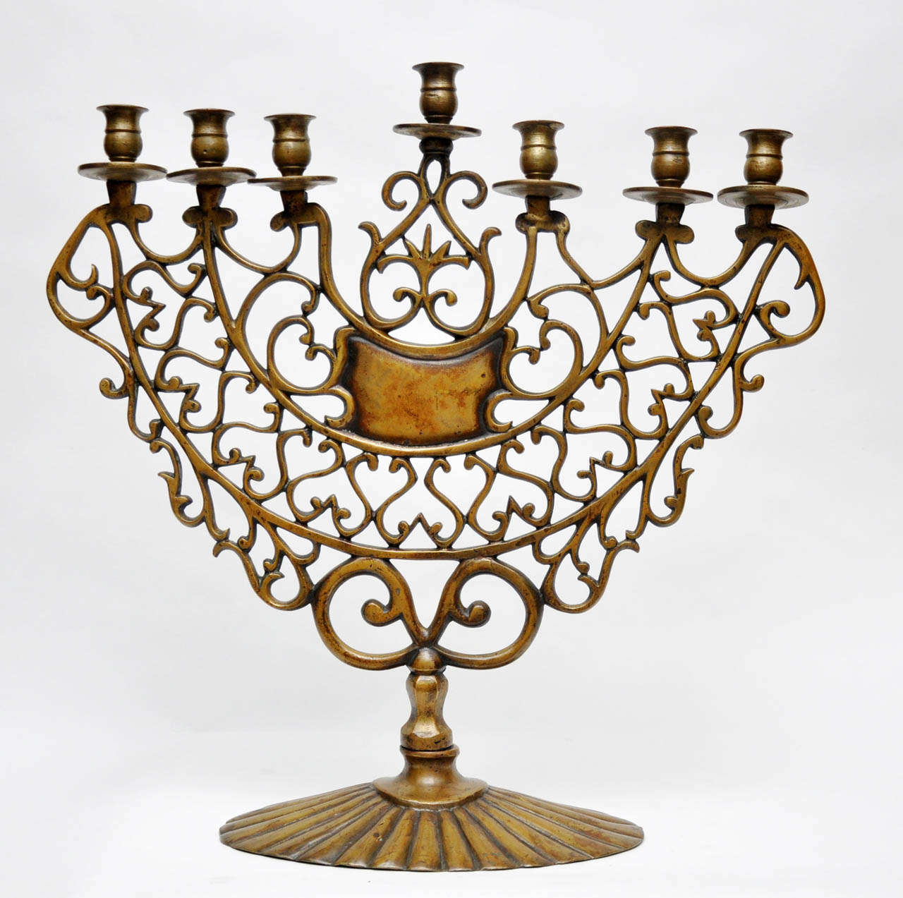 Baroque Pair of 19th Century Bronze Synagogue Menorahs For Sale