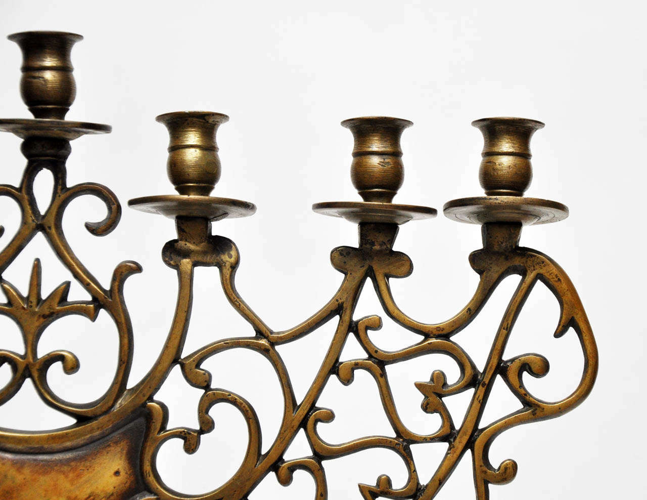 Pair of 19th Century Bronze Synagogue Menorahs In Good Condition For Sale In Chicago, IL
