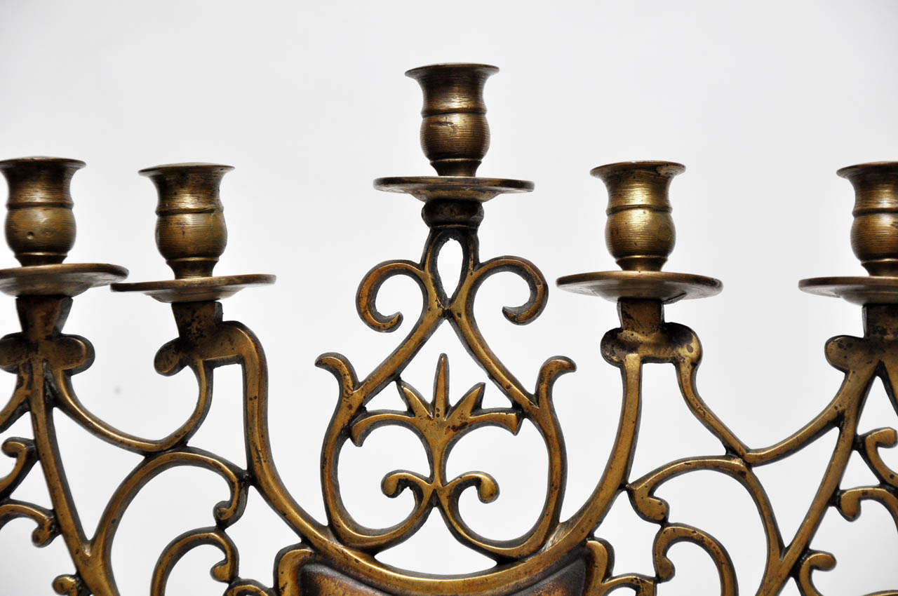 Pair of 19th Century Bronze Synagogue Menorahs For Sale 4