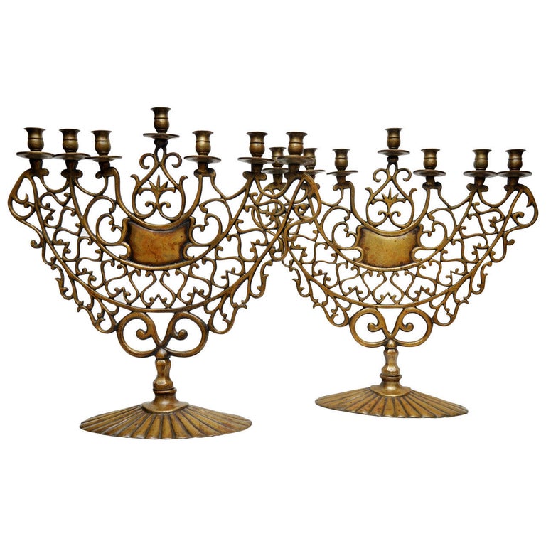 Pair of 19th Century Bronze Synagogue Menorahs For Sale