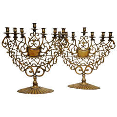 Pair of 19th Century Bronze Synagogue Menorahs 6
