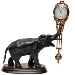 Antique Patinated Bronze Elephant Clock, France, 1880