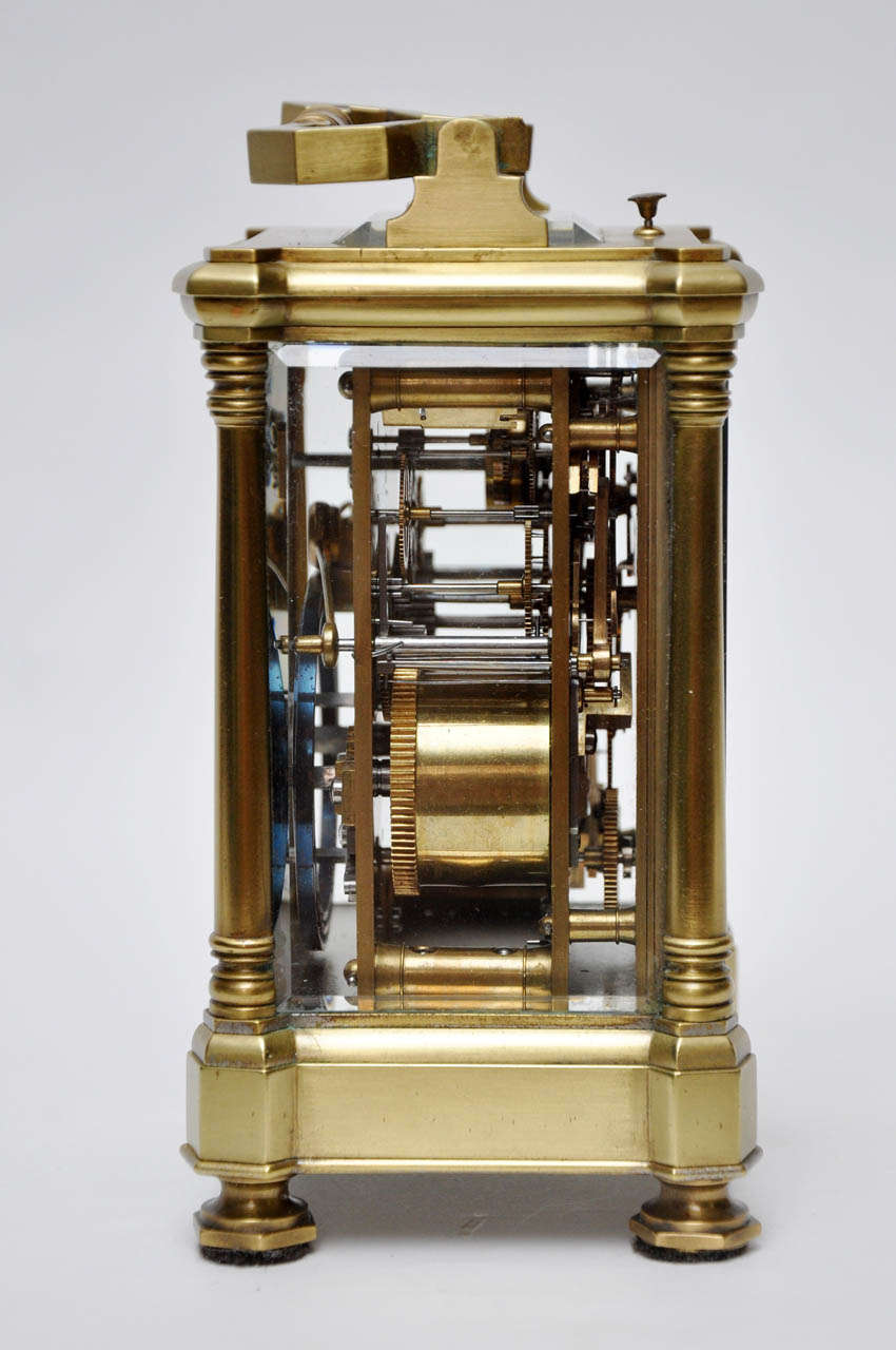 Antike französische Kutschenuhr aus Messing im Angebot 2