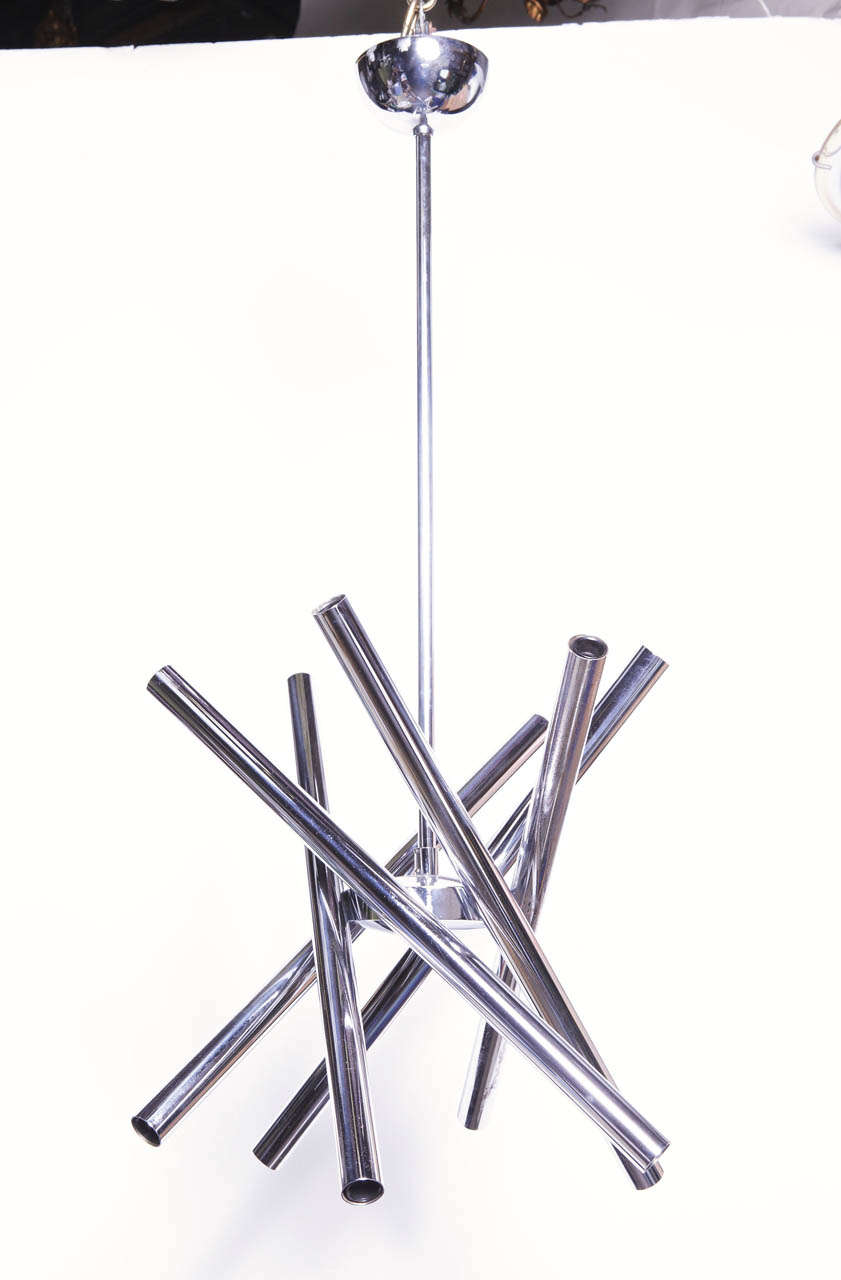 Chrome Tubular Spiral Chandelier by Stilnovo