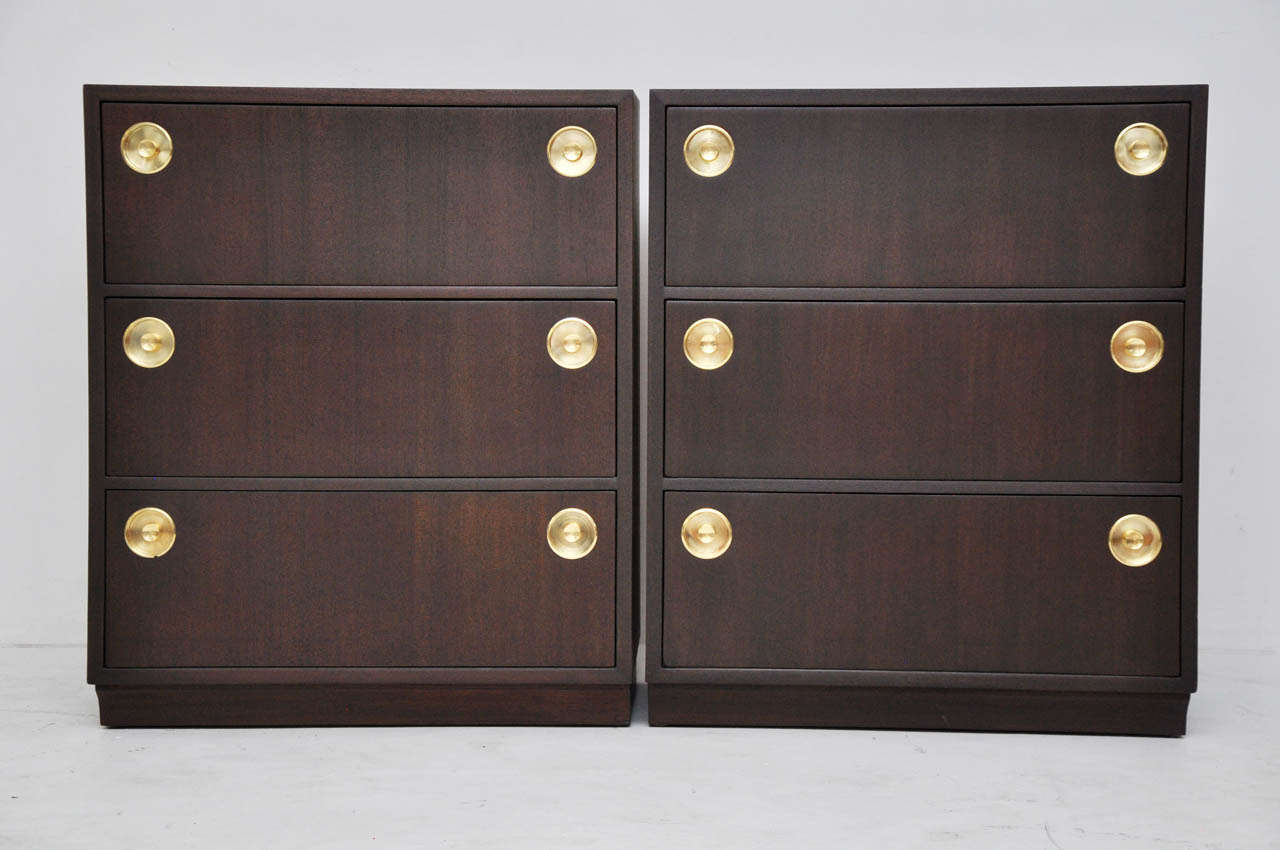 Pair of three-drawer chests by Edward Wormley for Dunbar. Fully restored. Refinished in espresso tone.