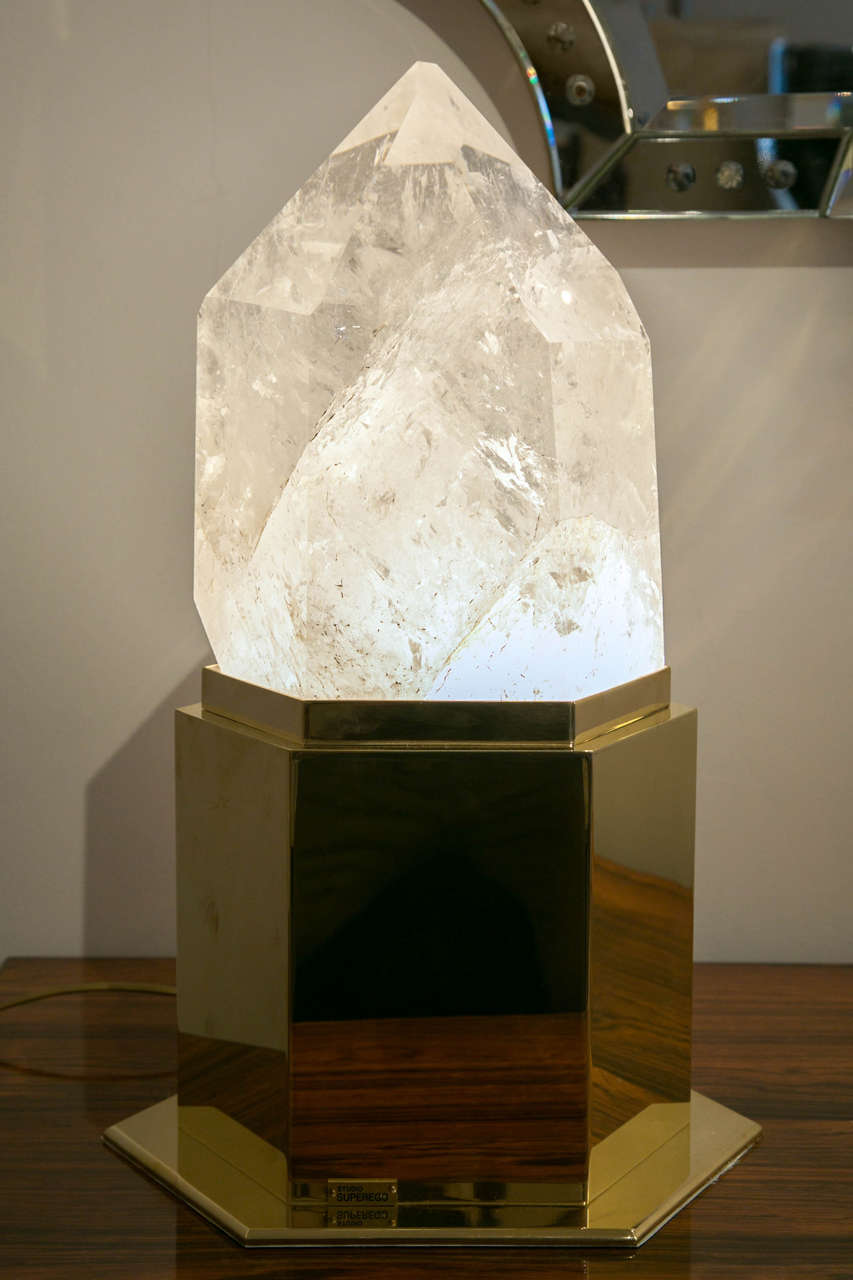 Impressive Pair of Rock Crystal Obelisks Lamps by Superego