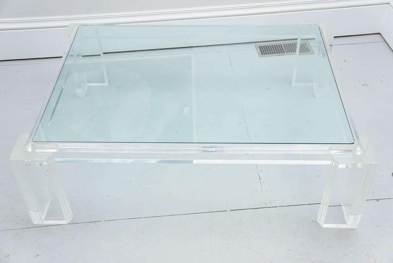 Modern Large 1970s Lucite and Glass Coffee Table