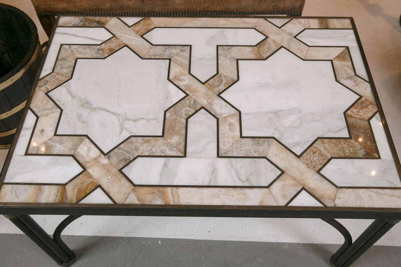 American Inlaid Marble Coffee Table For Sale