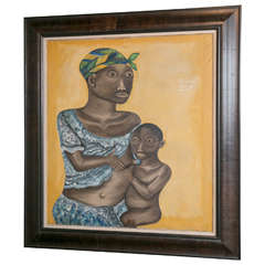 20th Century Oil on Canvas, Mother and Child