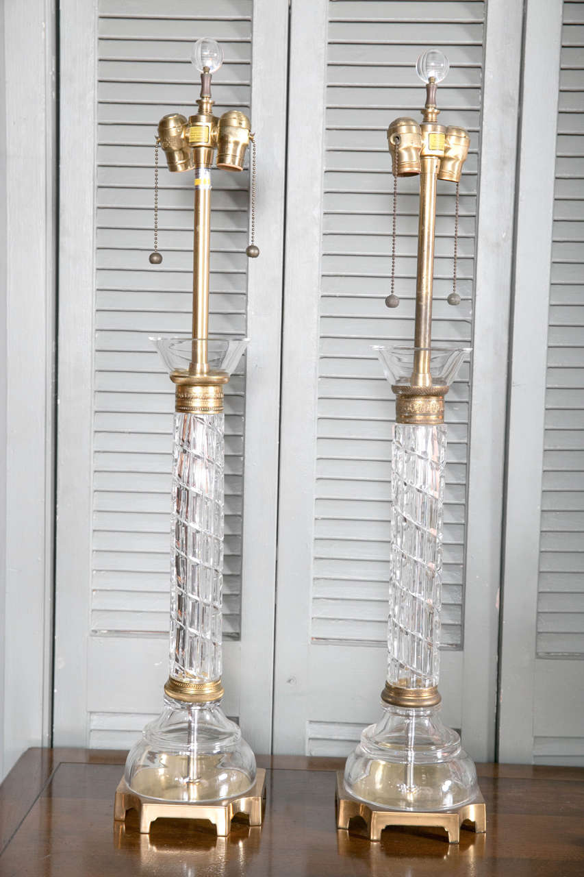 Pair of French Cut Crystal Table Lamps, circa 1930s