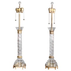 Pair of French Cut Crystal Table Lamps, circa 1930s