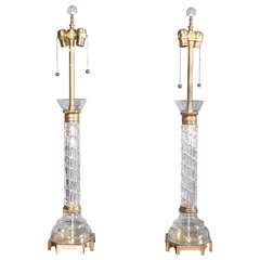 Pair of French Cut Crystal Table Lamps, circa 1930s 2