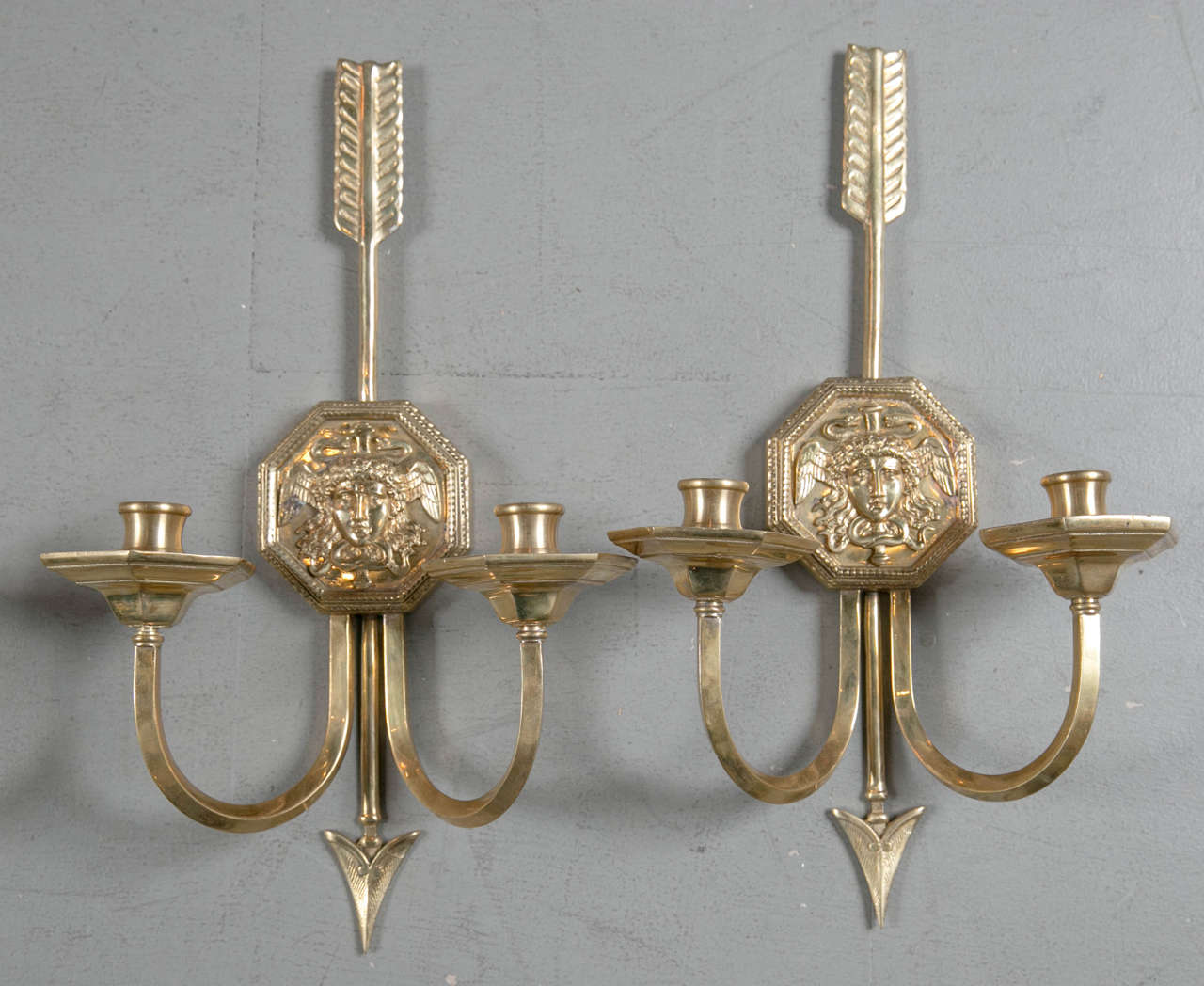  Pair of gilt bronze, empire style Caldwell sconces. Four available, priced per pair.