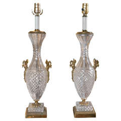 Pair of Baccarat Crystal and Gilt Bronze Lamps