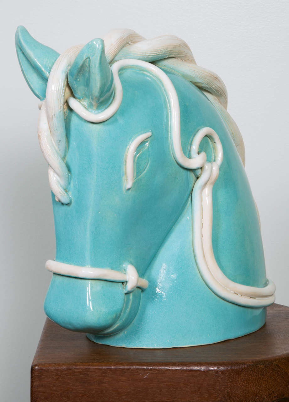 Beautiful head of a horse, ceramic with nice colors and details.
Typical work of Colette Gueden.
Marked 
