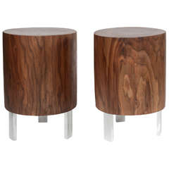 Pair of Black Walnut Artisan Side Tables with Aluminium Legs