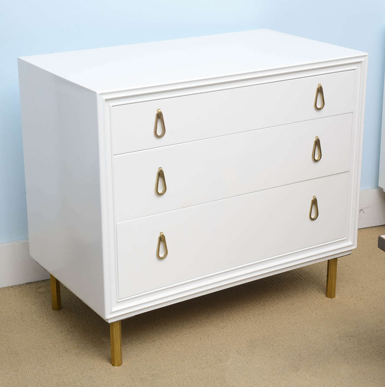 Pair of 1940s Hollywood Regency Commodes or Nightstands with Brass Hardware