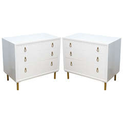 Pair of 1940s Hollywood Regency Commodes or Nightstands with Brass Hardware