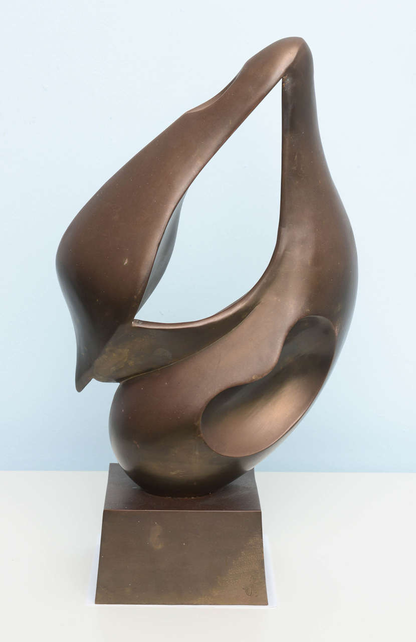 This amazing bronze abstract sculpture is an incredible piece of Mid-Century Modern art and beautifully executed. This piece is signed, however can't make out the writing this sculpture was purchase from a collector of art and Midcentury furniture.
