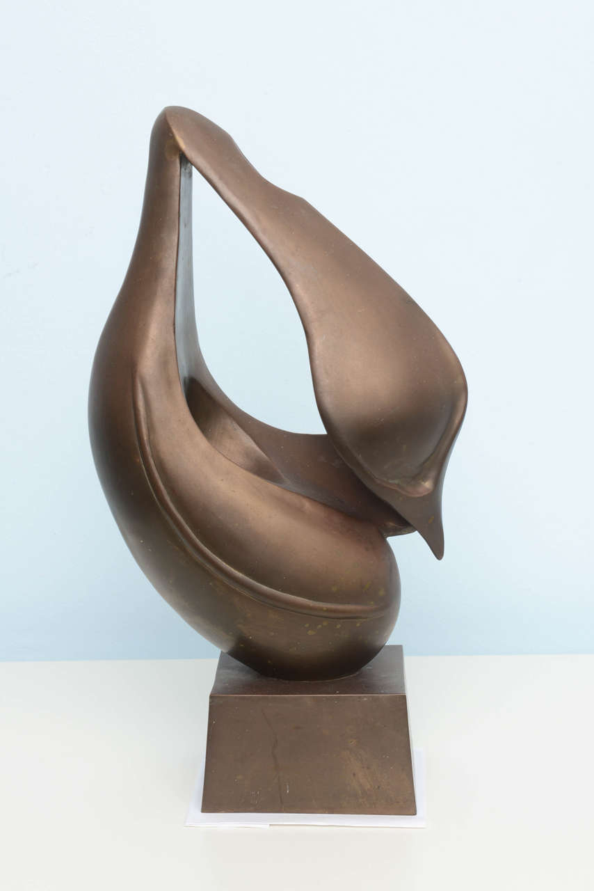 Bronze Abstract Signed Mid-Century Modern Vintage Sculpture Brancusi style For Sale 1