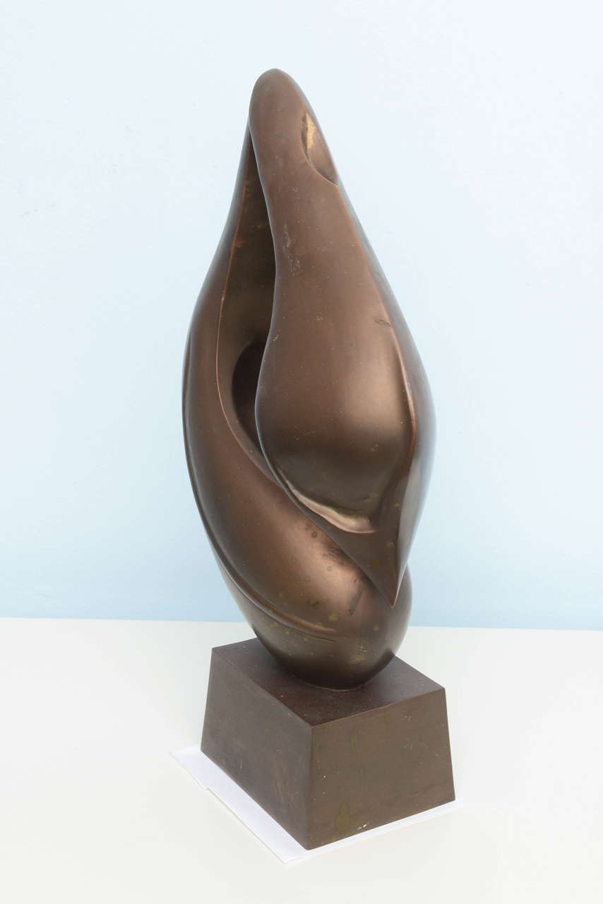 Bronze Abstract Signed Mid-Century Modern Vintage Sculpture Brancusi style For Sale 2