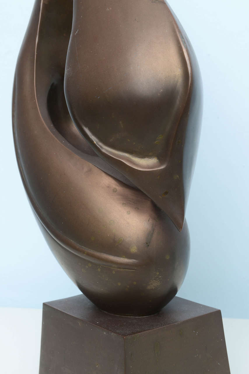Bronze Abstract Signed Mid-Century Modern Vintage Sculpture Brancusi style For Sale 3