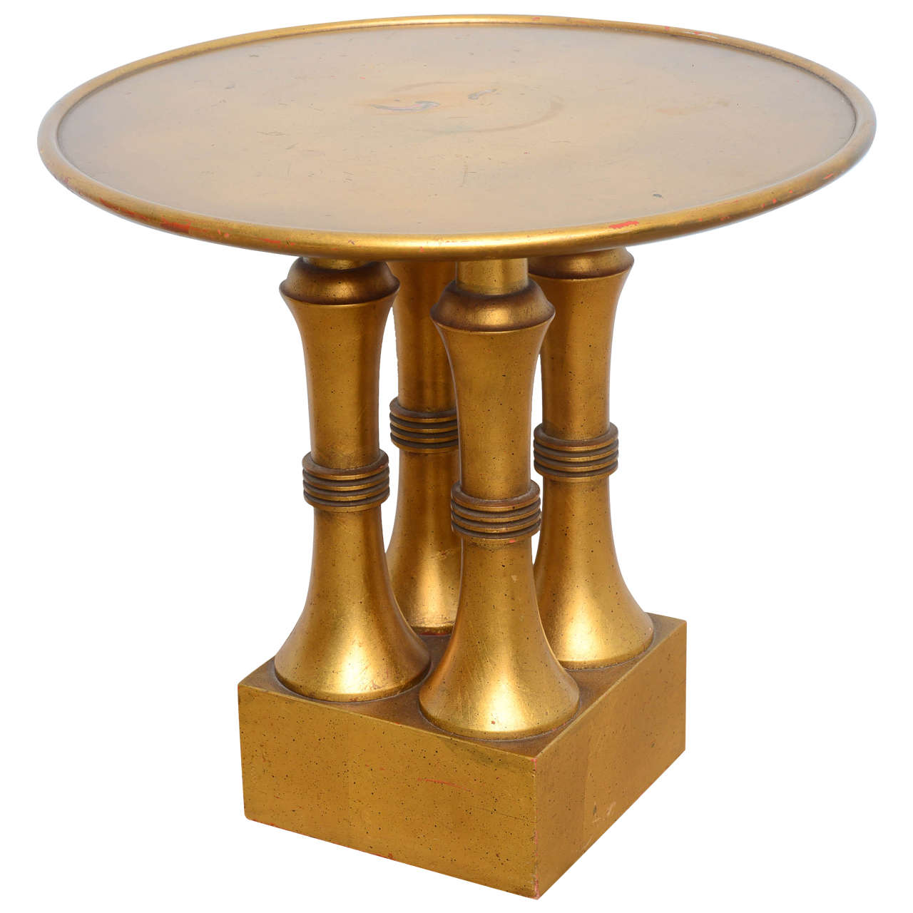 Chic Stylized Egyptian Revival 1960s Italian Gilded Modern Side Table For Sale